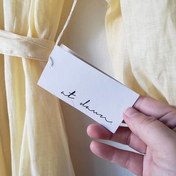 At Dawn Yellow Linen Wrap Dress NWT Extra Small - Picture 5 of 13